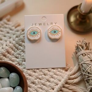 Eye Design Earrings in Gold and Blue